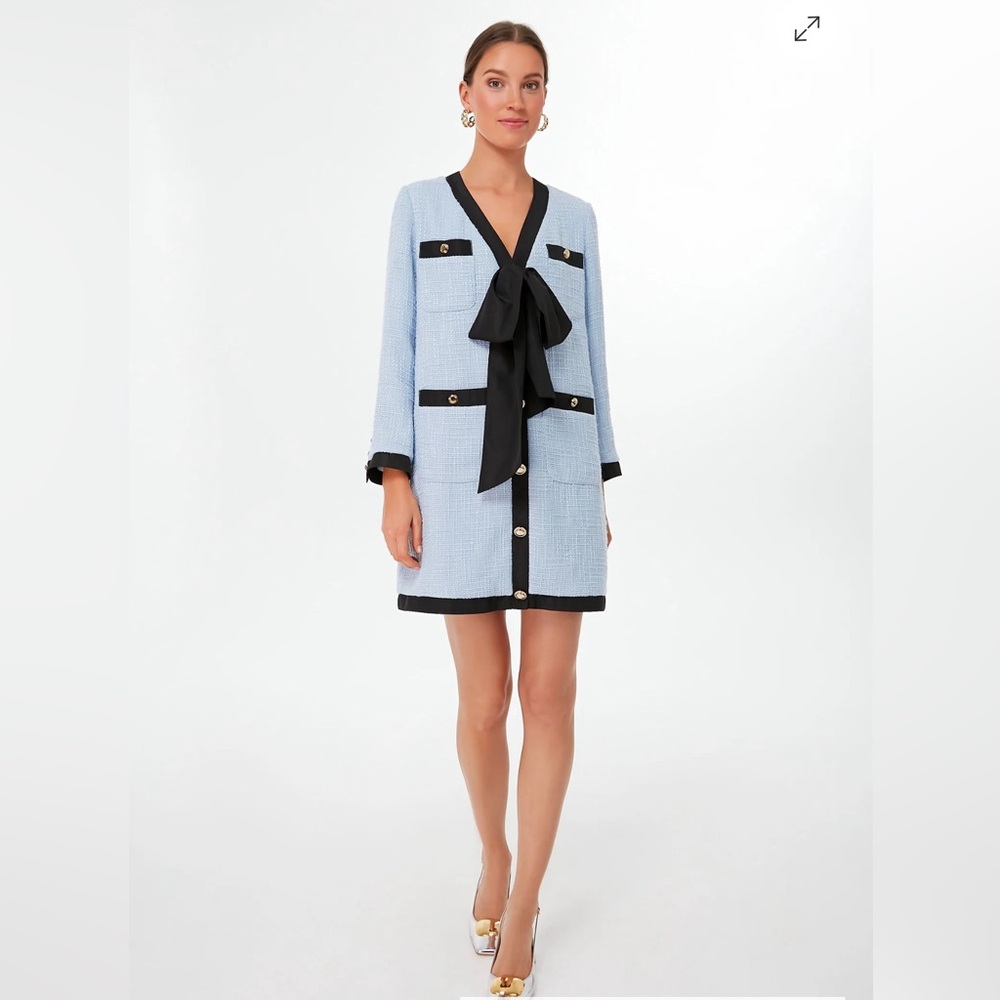 Pomander Place Light Blue Coco Tweed Bow Dress